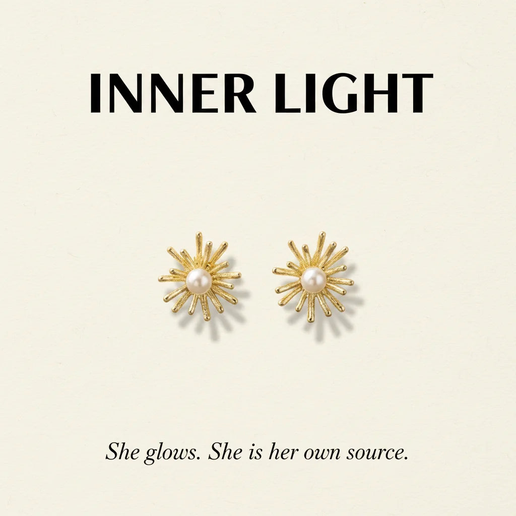 Gold Pearl Starburst Earrings — Signature Card