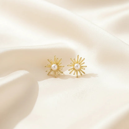 Gold Pearl Starburst Earrings — Velvet Pedestal