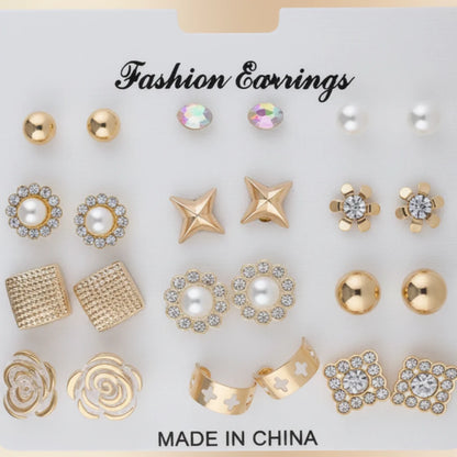 Gold Stud Earring Set — Front Close-up