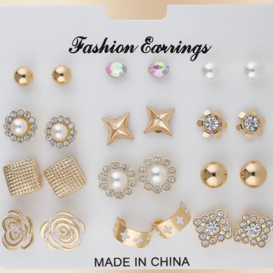 Gold Stud Earring Set — Front Close-up