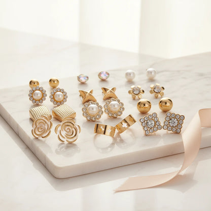Gold Stud Earring Set — Luxe Marble
