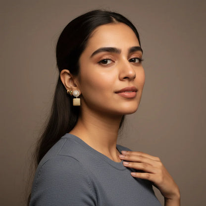 Gold Stud Earring Set — Worn on Model V2