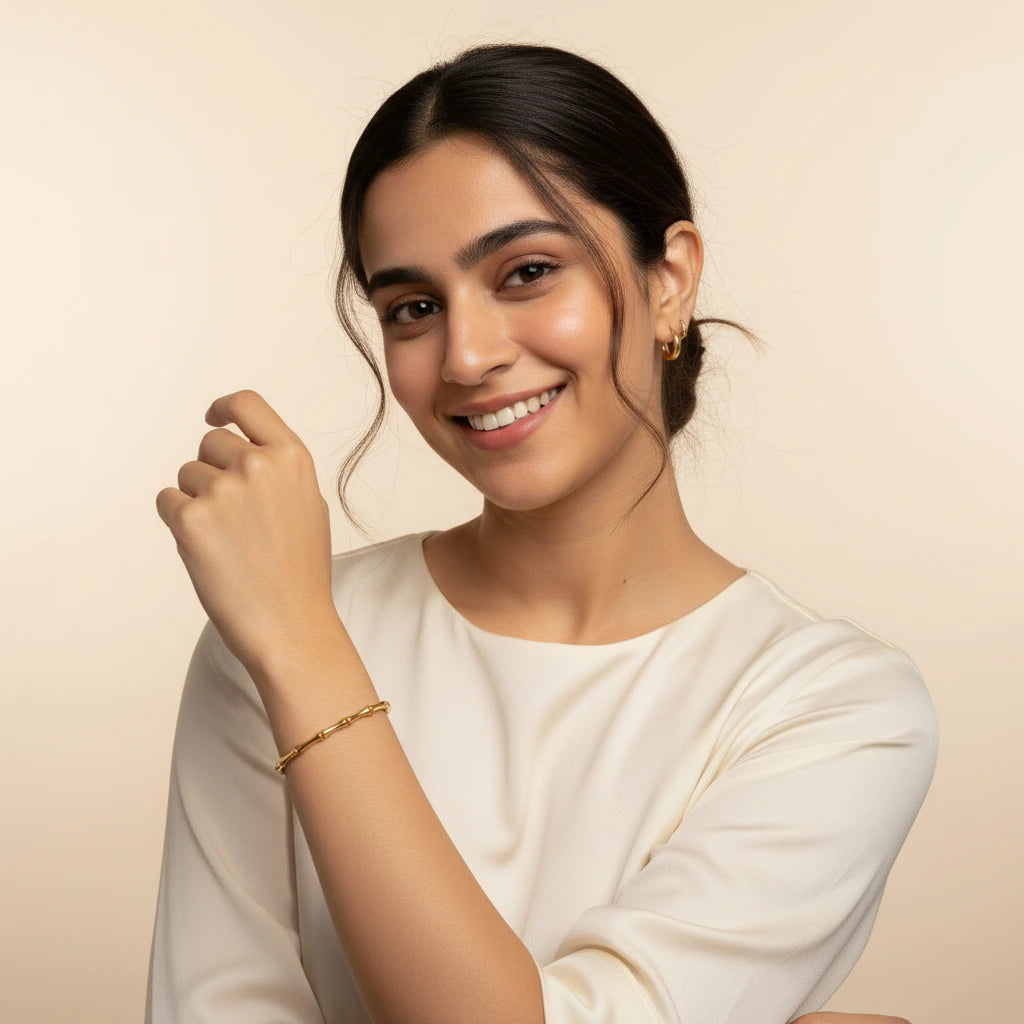 Golden Bamboo Bracelet — Worn on Model