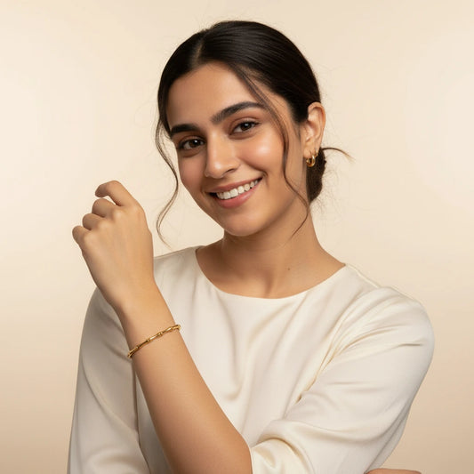 Golden Bamboo Bracelet — Worn on Model