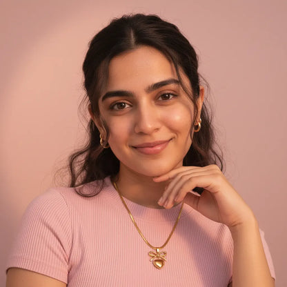 Golden Bow Necklace — Worn on Model V2