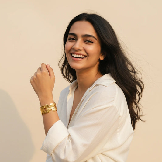 Golden Butterfly Cuff — Worn on Model V2