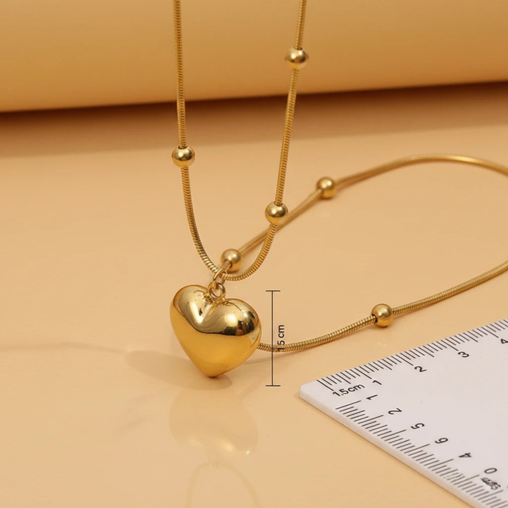 Golden Heart Chain Necklace — Side Angle