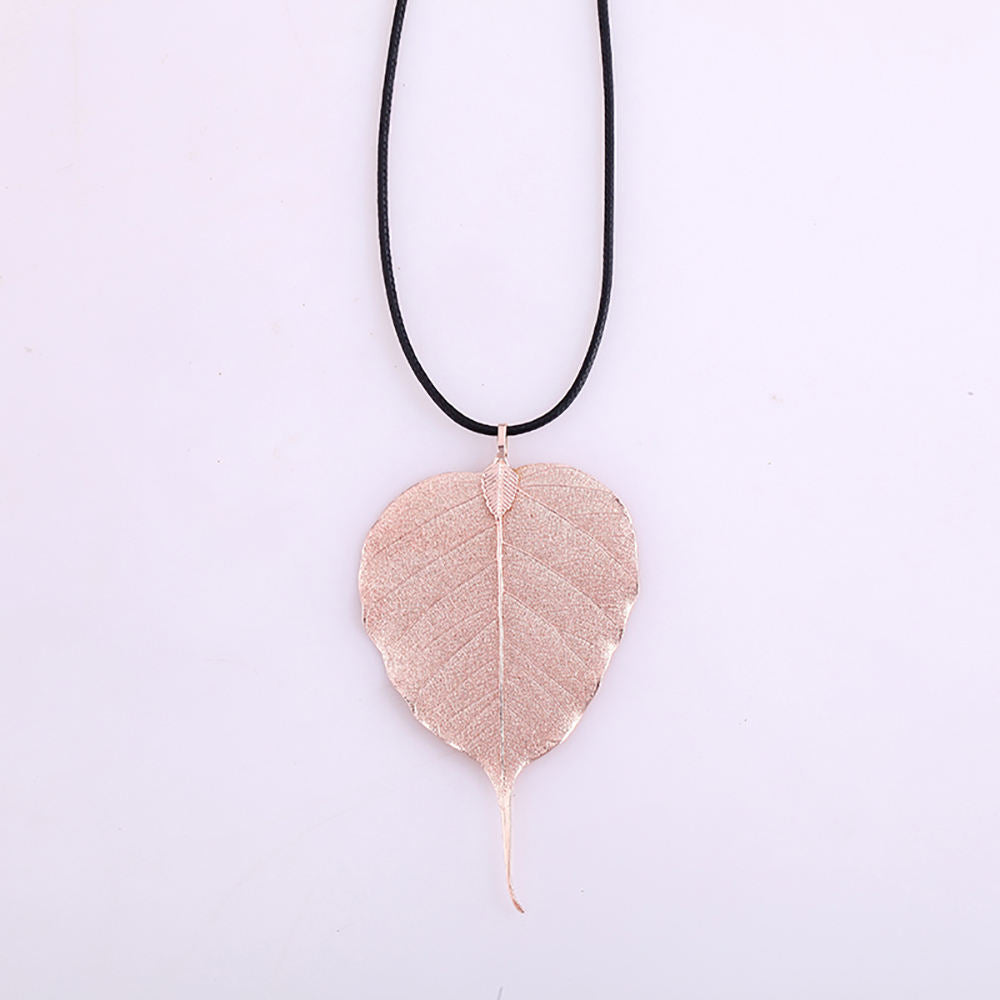 Real Bodhi Leaf Pendant on Rope Chain