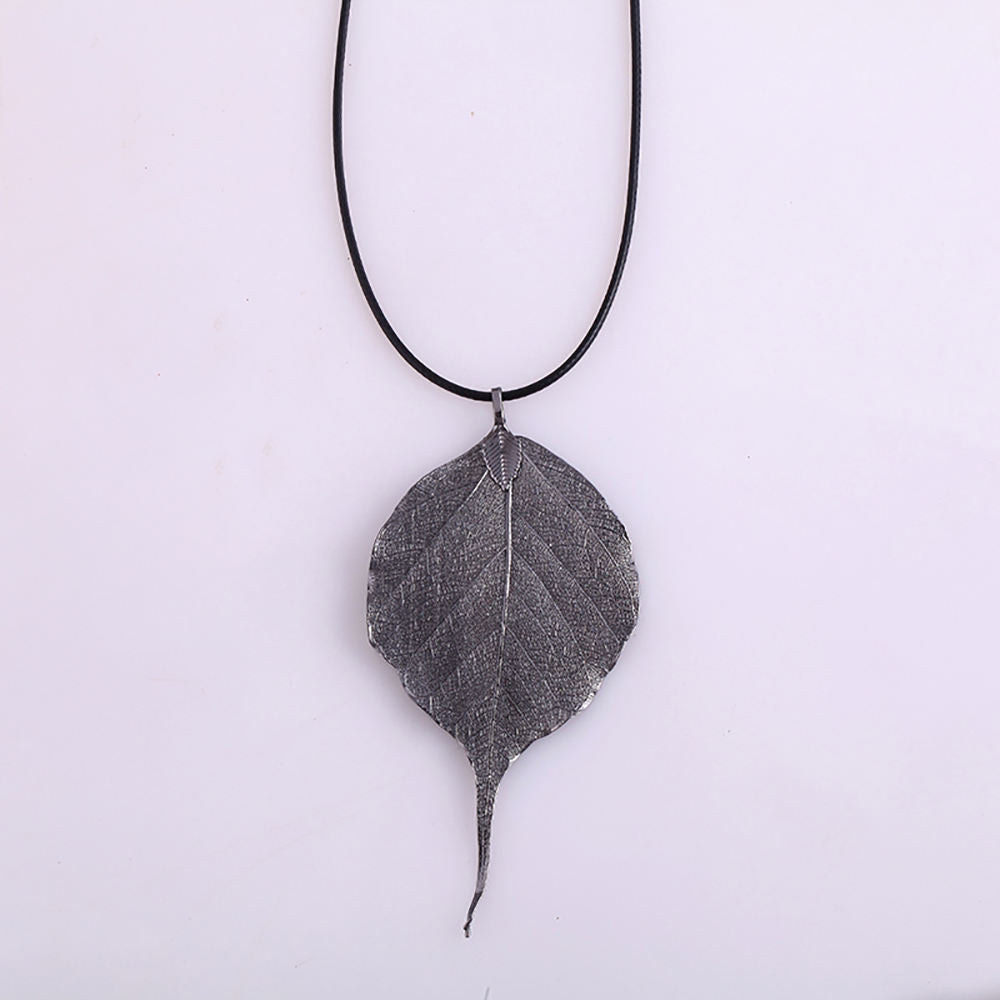 Real Bodhi Leaf Pendant on Rope Chain