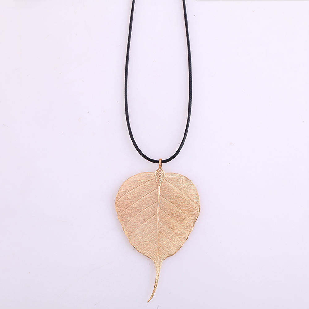 Real Bodhi Leaf Pendant on Rope Chain