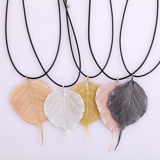 Real Bodhi Leaf Pendant on Rope Chain