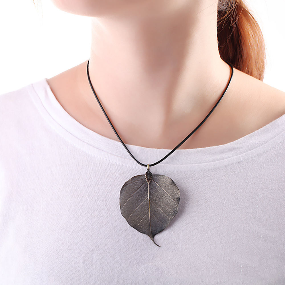 Real Bodhi Leaf Pendant on Rope Chain
