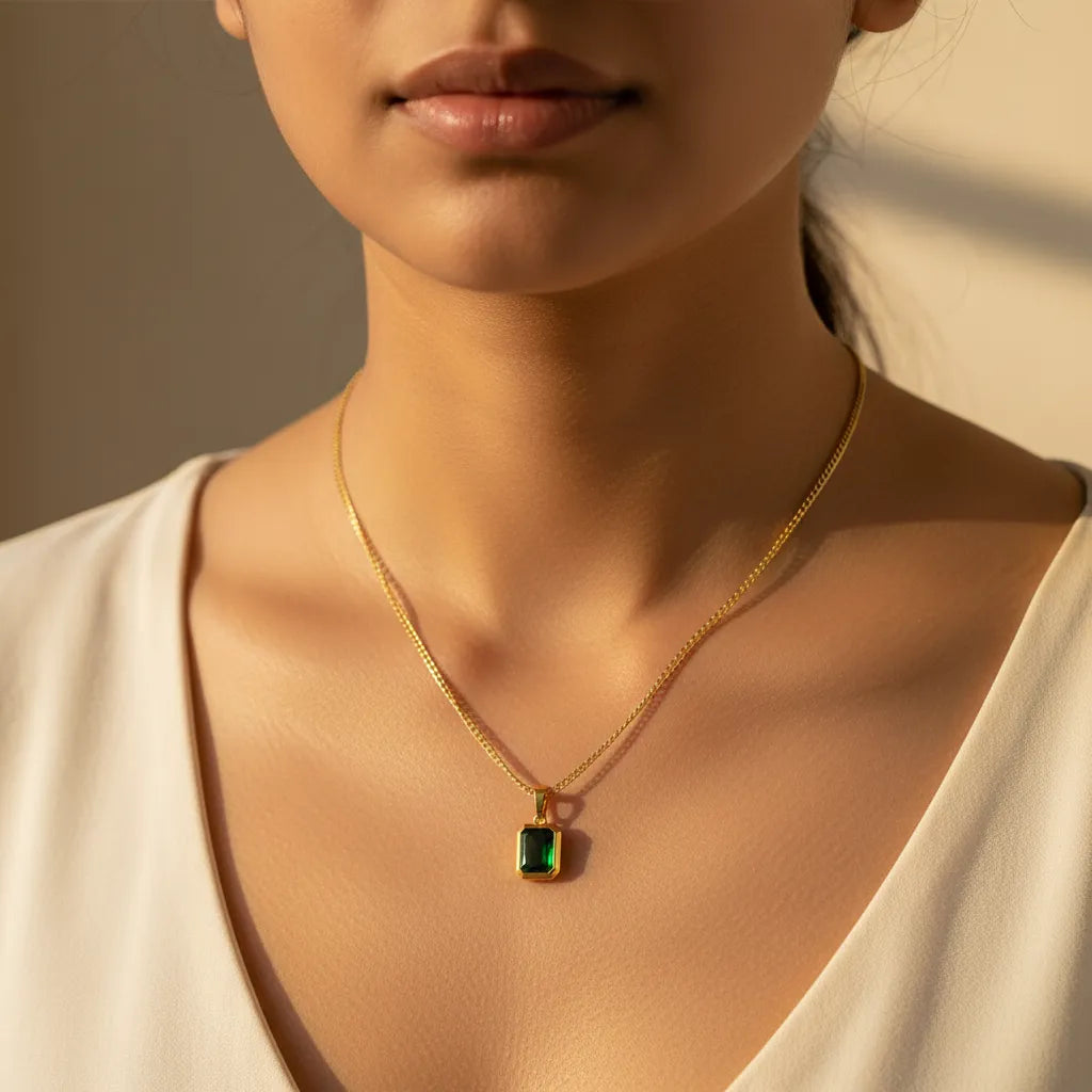 Centered Choice | Emerald Cut Gold Pendant