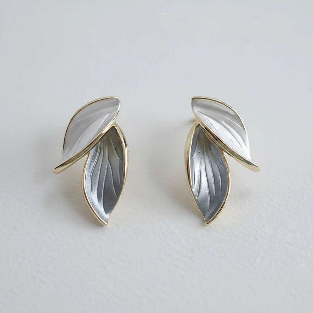 Layered Leaf Earrings — Front Close-up