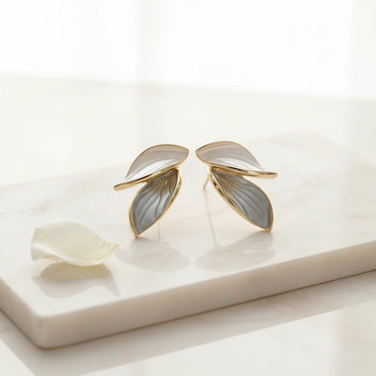 Layered Leaf Earrings — Luxe Marble