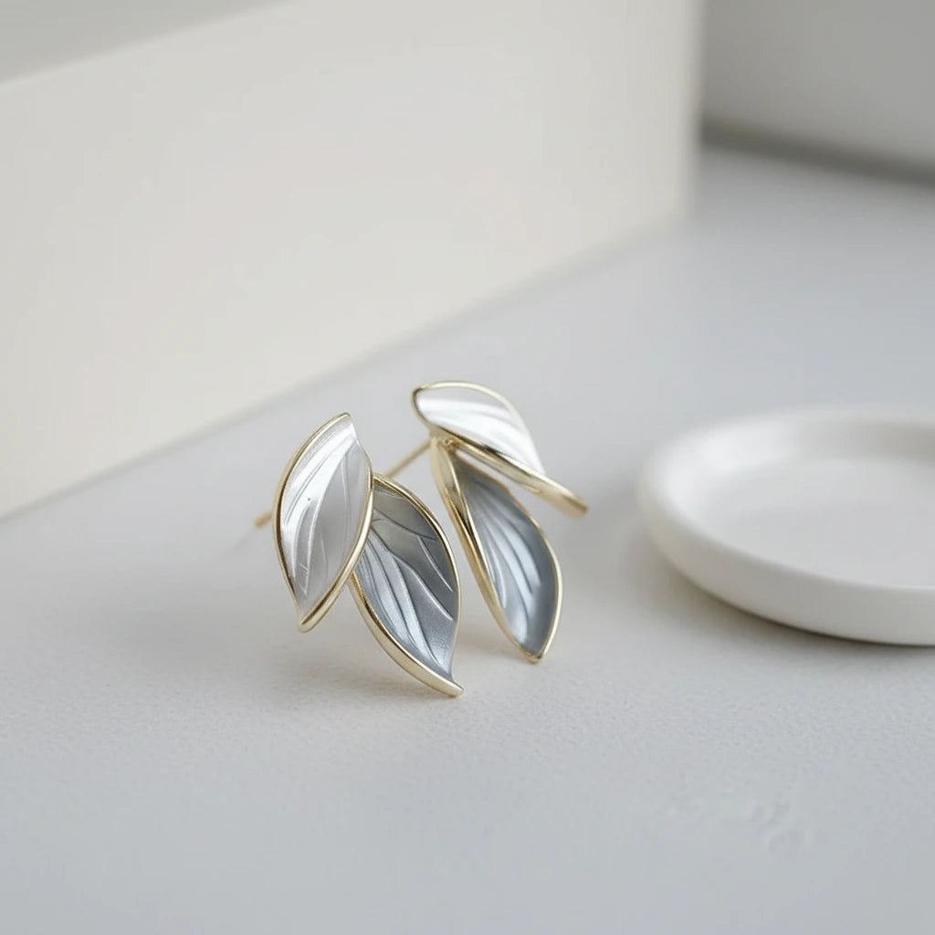 Layered Leaf Earrings — Side Angle