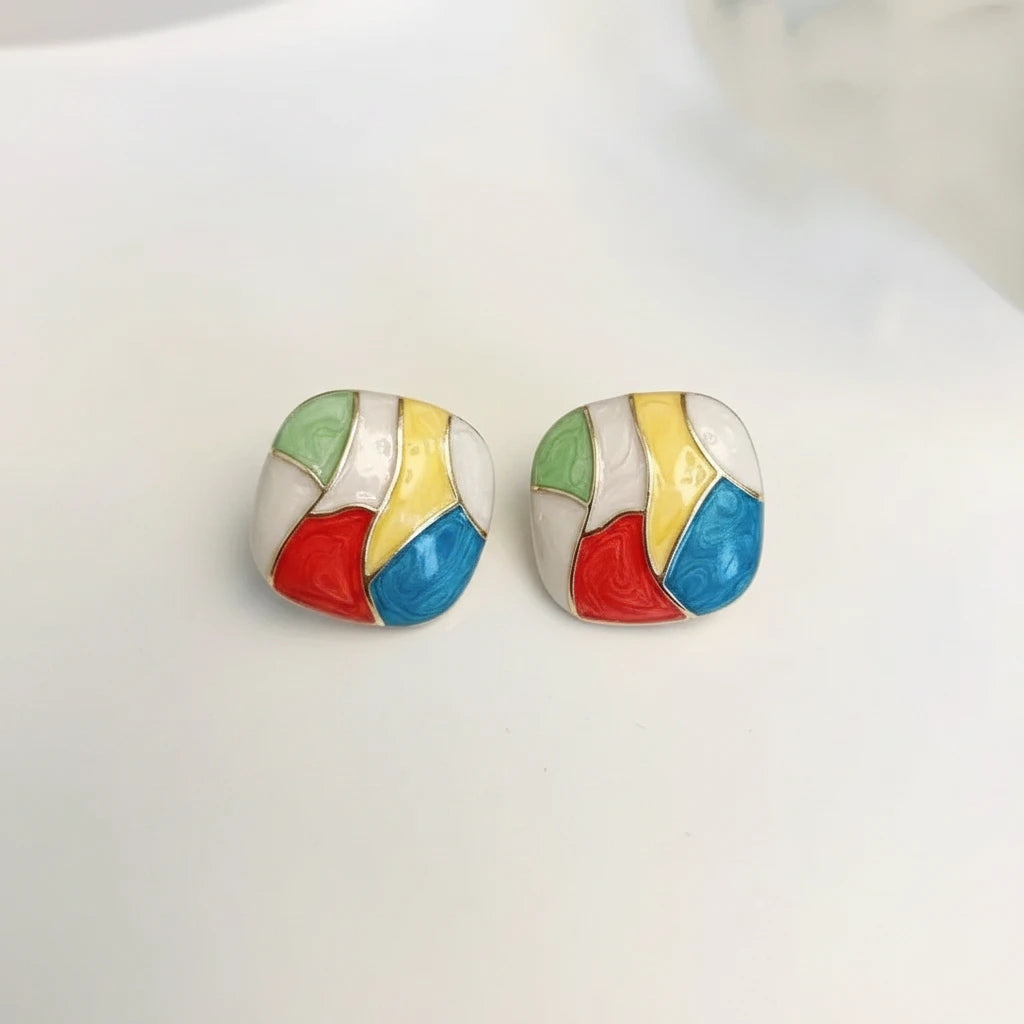 Mosaic Enamel Earrings — Front Close-up