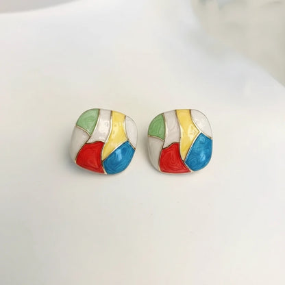Mosaic Enamel Earrings — Front Close-up