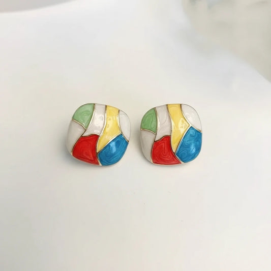 Mosaic Enamel Earrings — Front Close-up