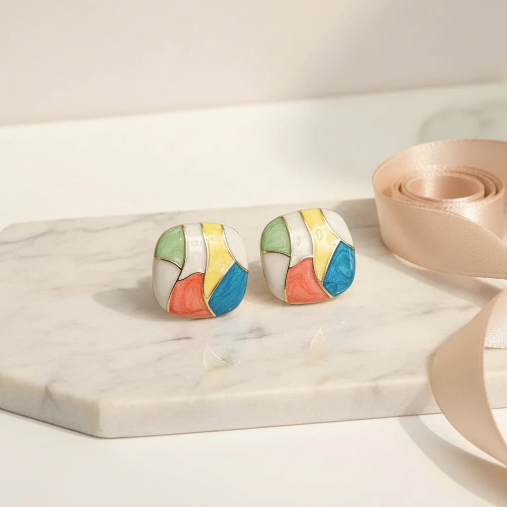Mosaic Enamel Earrings — Luxe Marble