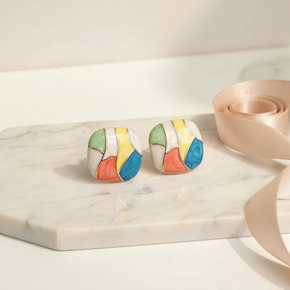 Mosaic Enamel Earrings — Luxe Marble