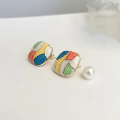 Mosaic Enamel Earrings — Side Angle