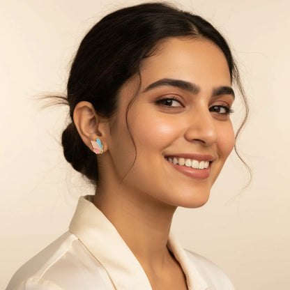 Pastel Butterfly Earrings — Worn Close-up