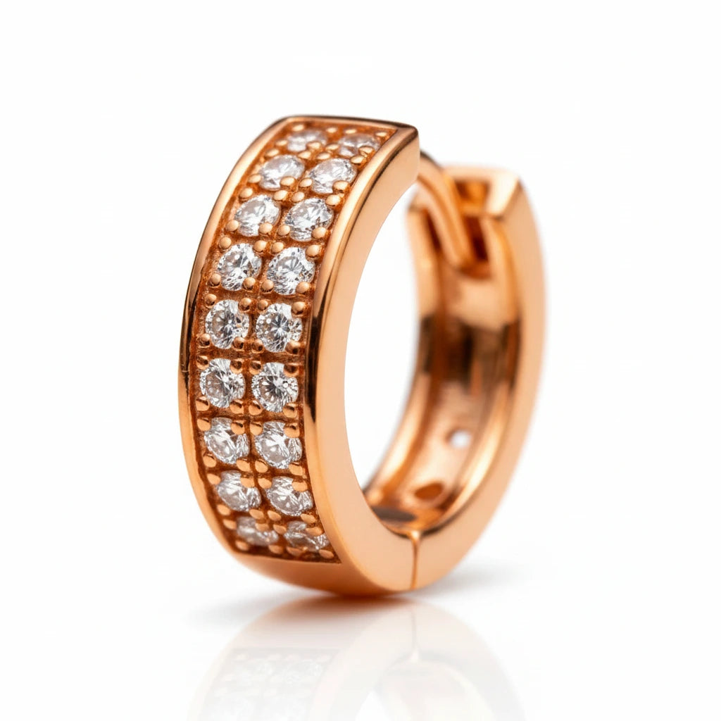 Pave Rose Gold Hoops — Detail Zoom