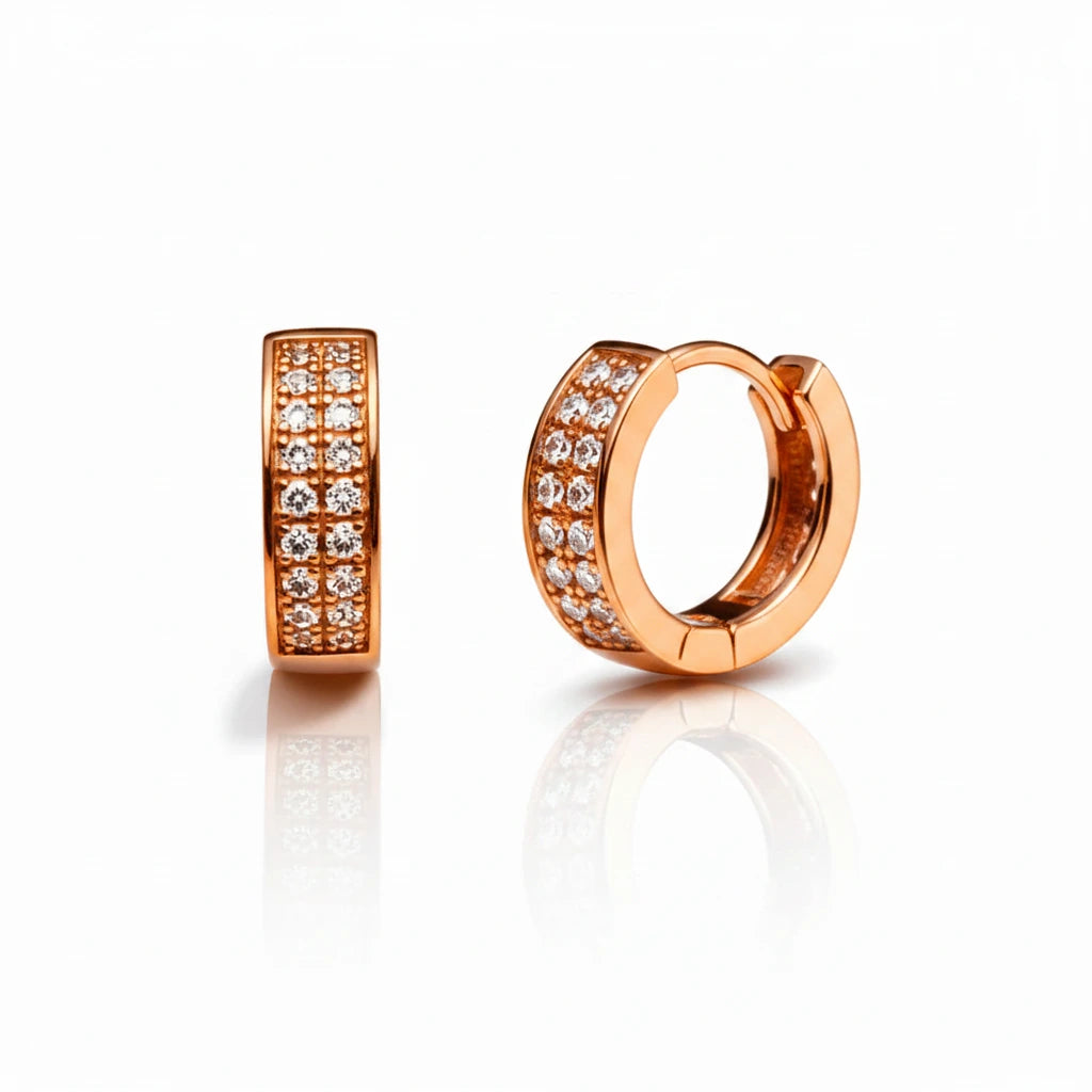 Pave Rose Gold Hoops — Front Close-up