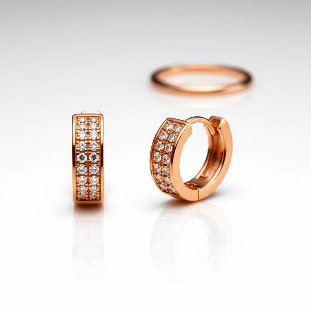Pave Rose Gold Hoops — Side Angle