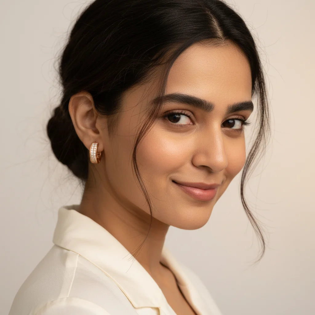 Pave Rose Gold Hoops — Worn Close-up