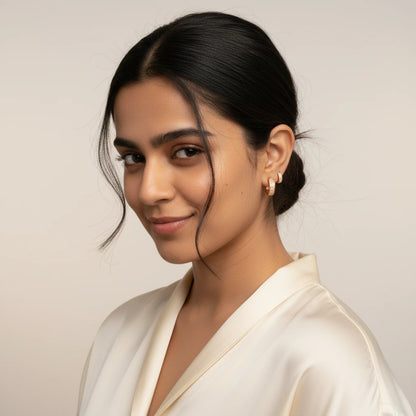 Pave Rose Gold Hoops — Worn on Model