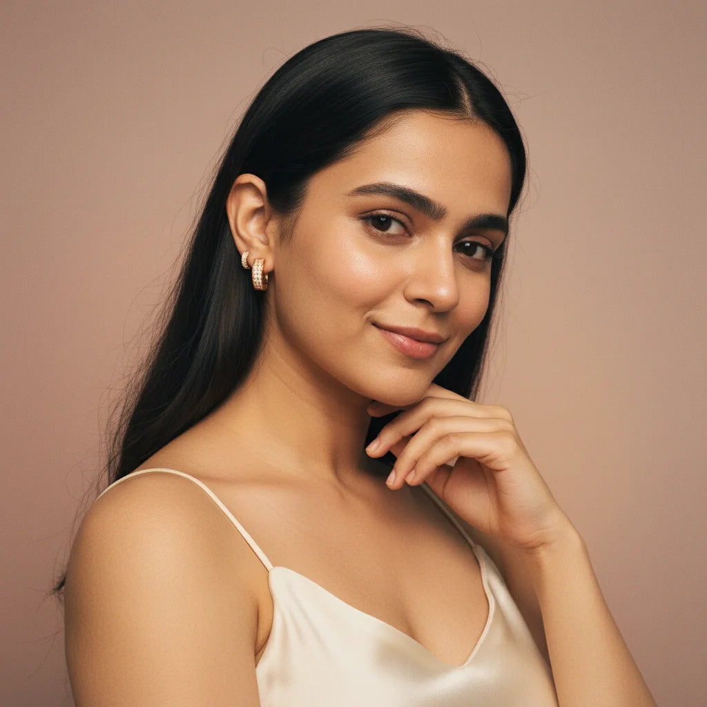 Pave Rose Gold Hoops — Worn on Model V2