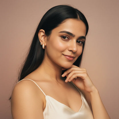Pave Rose Gold Hoops — Worn on Model V2