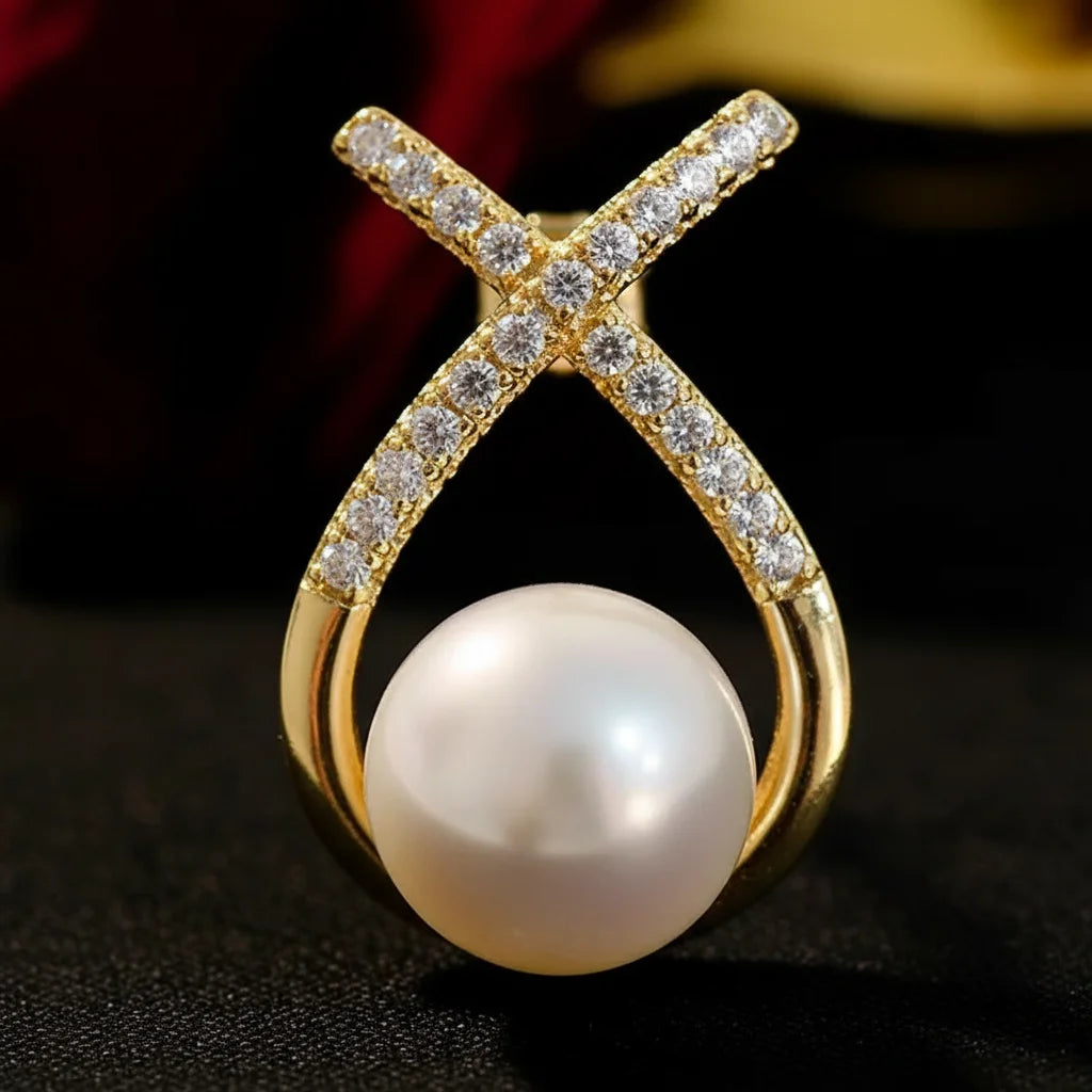 Pearl Crisscross Earrings — Detail Zoom