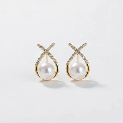 Pearl Crisscross Earrings — Front Close-up