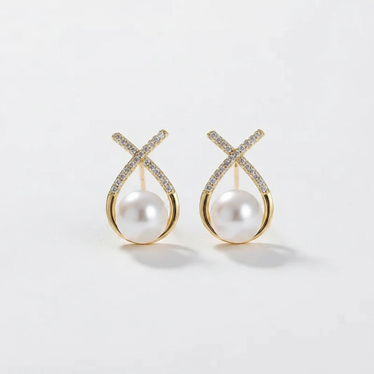 Pearl Crisscross Earrings — Front Close-up