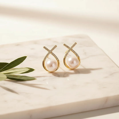 Pearl Crisscross Earrings — Luxe Marble