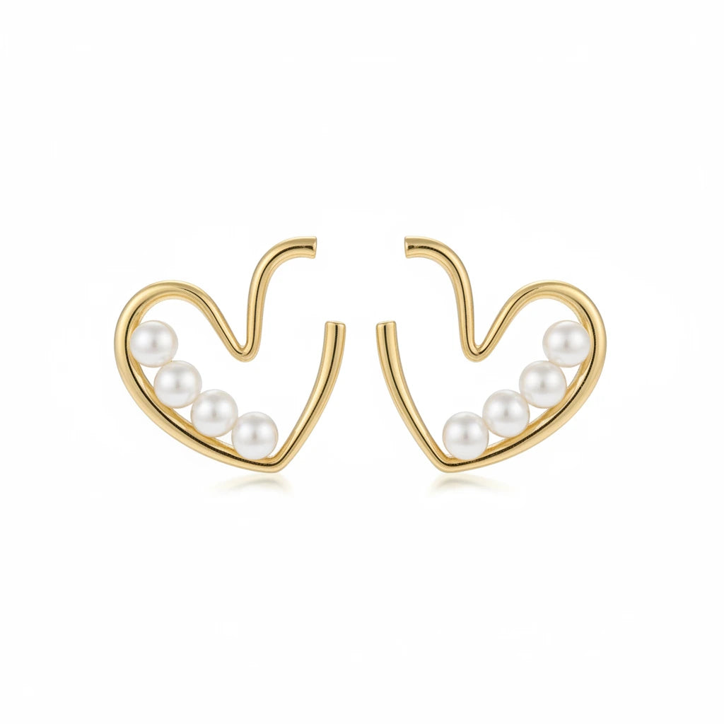 Pearl Heart Hoops — Front Close-up