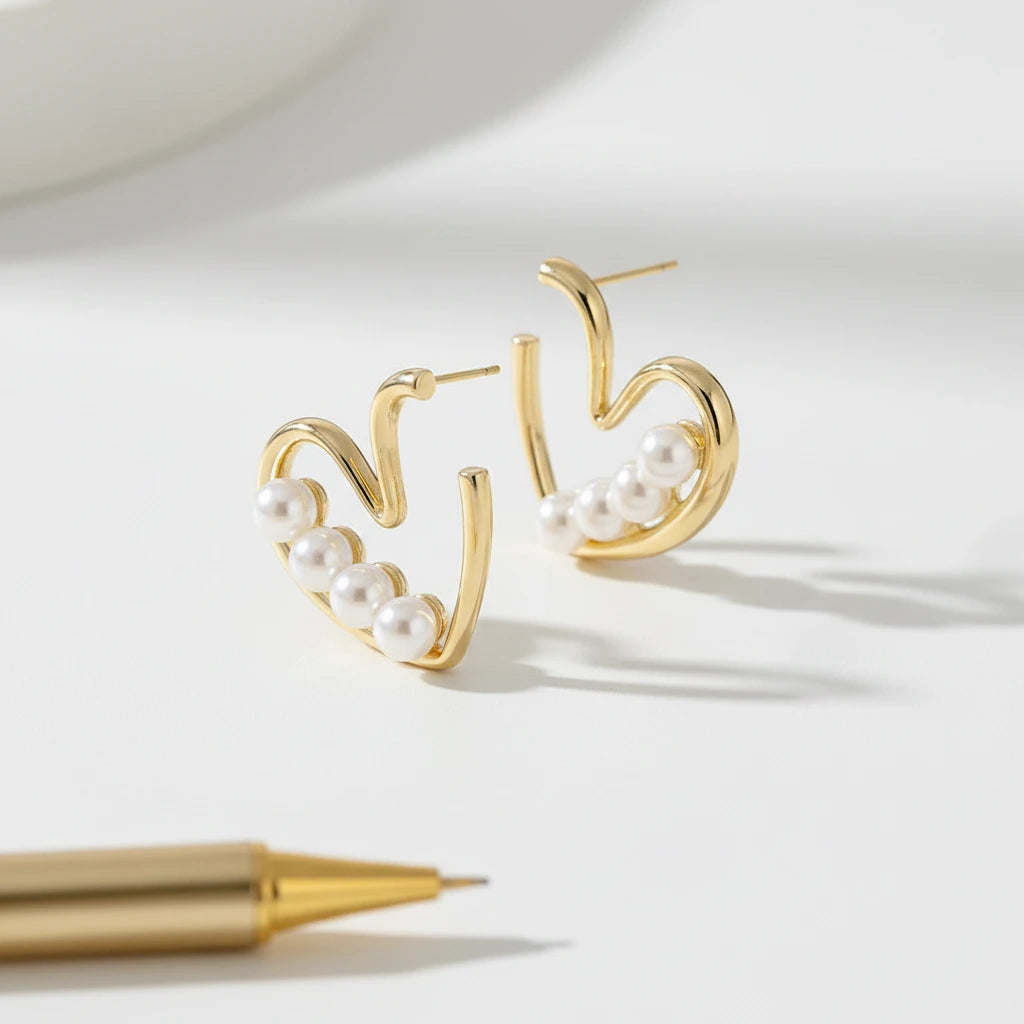 Pearl Heart Hoops — Side Angle