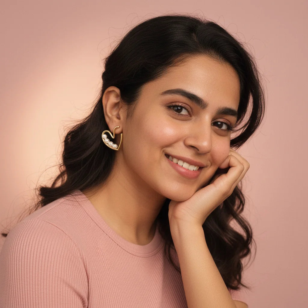 Pearl Heart Hoops — Worn on Model V2