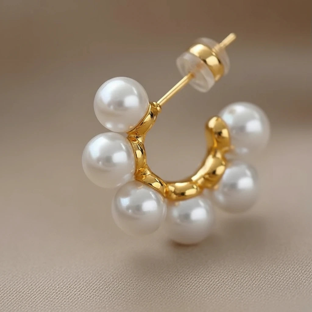 Pearl Hoop Earrings — Detail Zoom