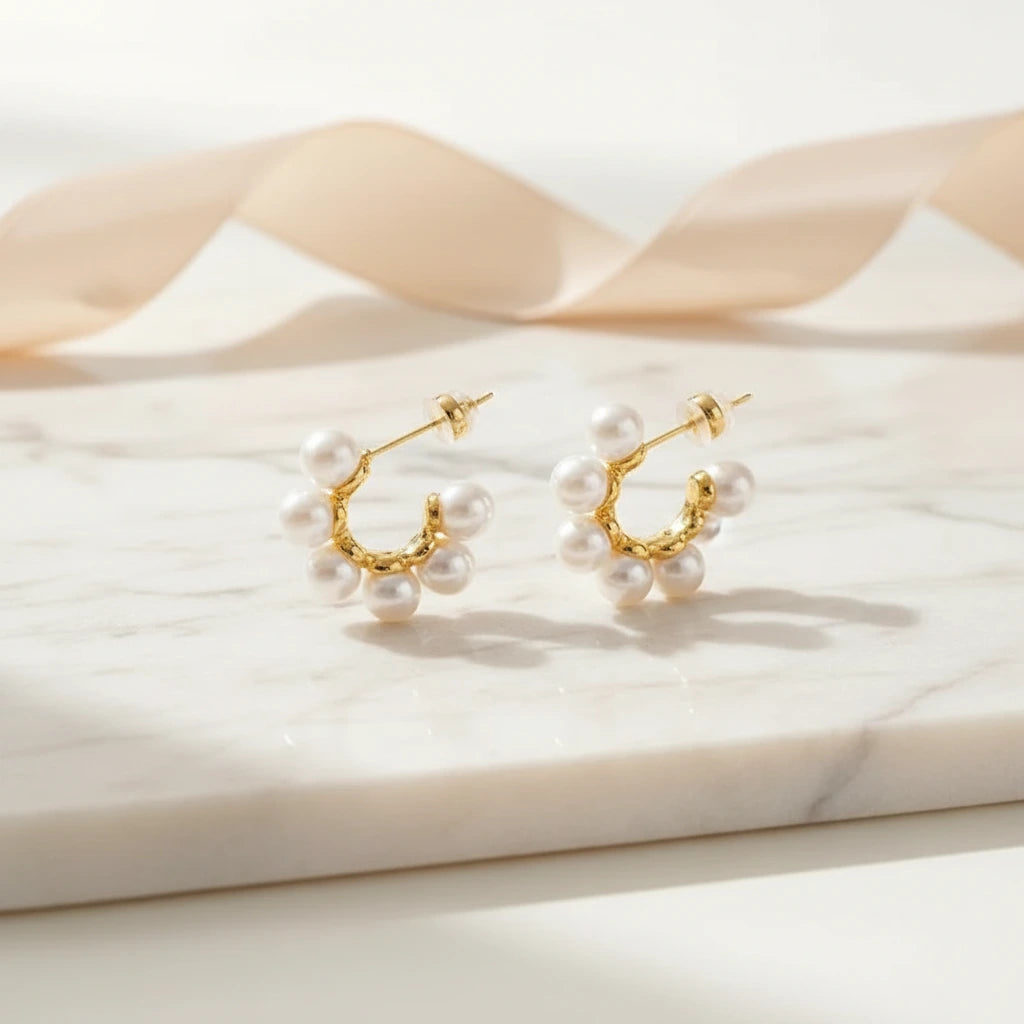 Pearl Hoop Earrings — Luxe Marble