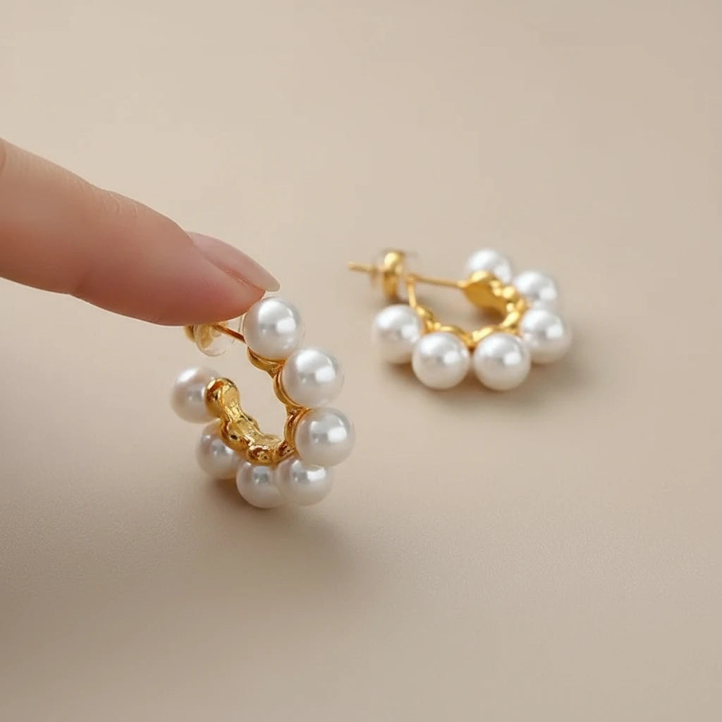 Pearl Hoop Earrings — Side Angle