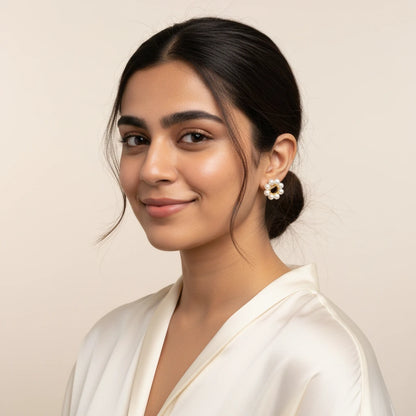 Pearl Hoop Earrings — Worn on Model