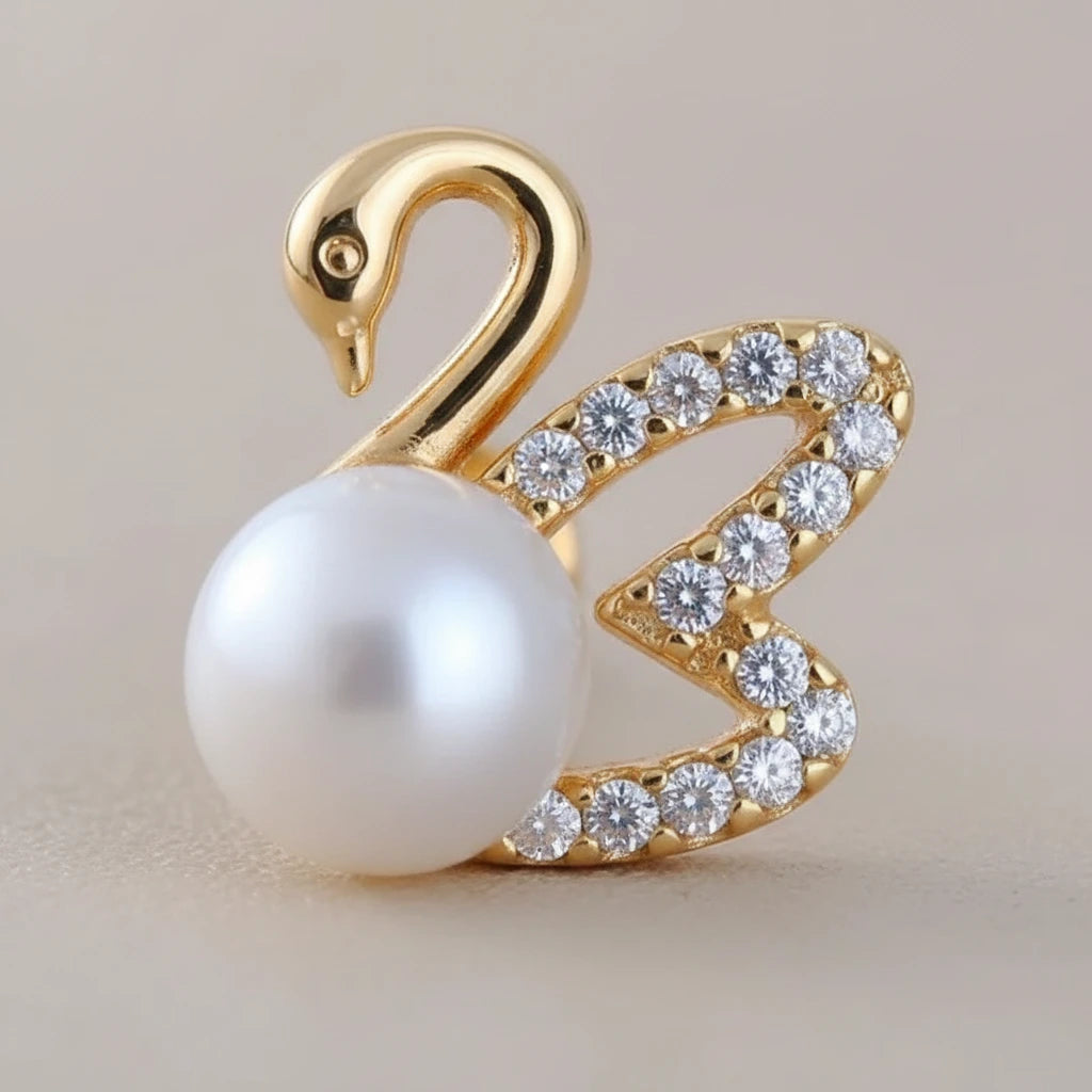 Pearl Swan Studs — Detail Zoom