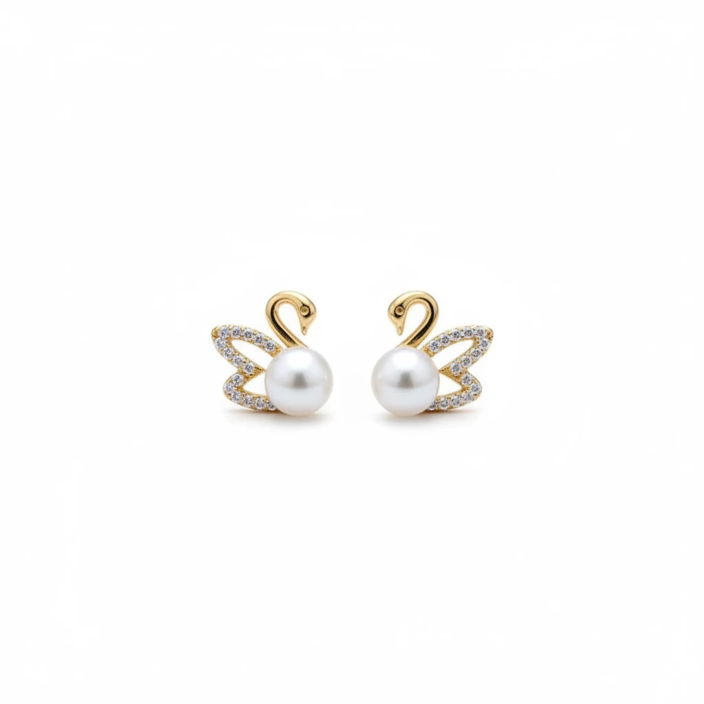 Pearl Swan Studs — Front Close-up
