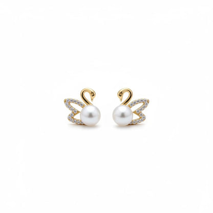 Pearl Swan Studs — Front Close-up