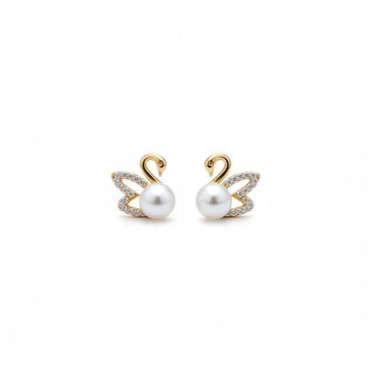 Pearl Swan Studs — Front Close-up