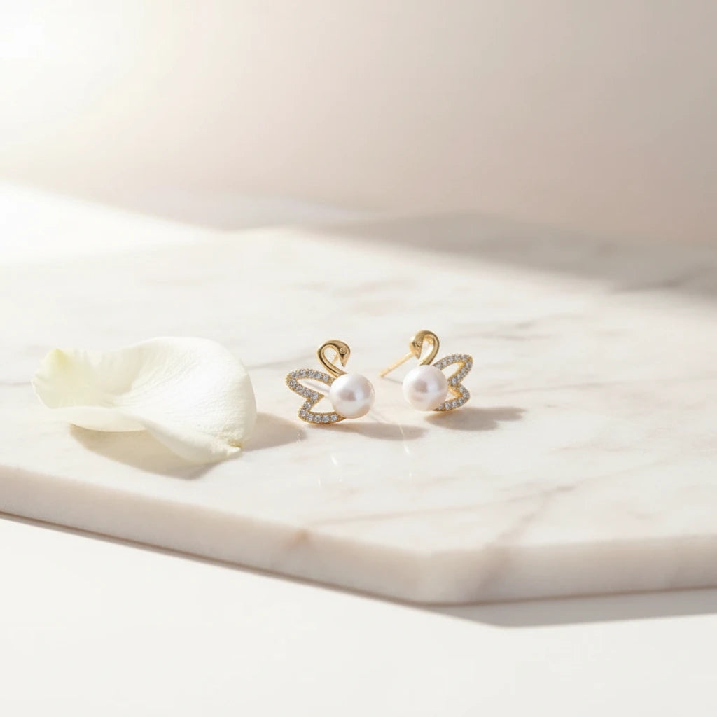 Pearl Swan Studs — Luxe Marble